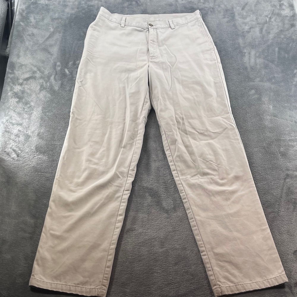 LL Bean Natural Fit Flannel Lined Chino Pants Mens 33x36 Khaki Tan Plaid Lining